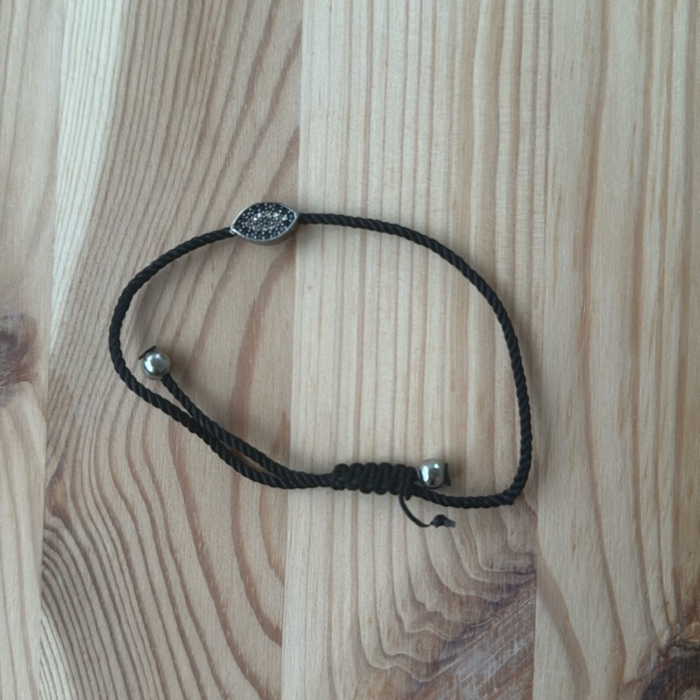 Evil Eye Charm Protection Bracelet with Crystals & Black Nylon